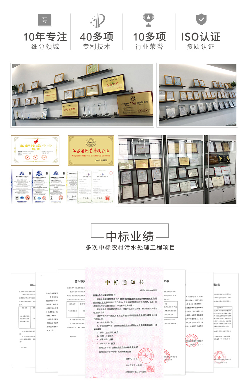 農(nóng)村污水處理設(shè)備廠家榮譽資質(zhì)